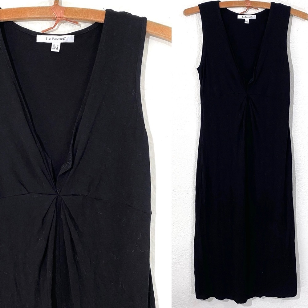 LK Bennett Black Sleeveless Viscose Dress Gathered Twist Notch Casual US 4